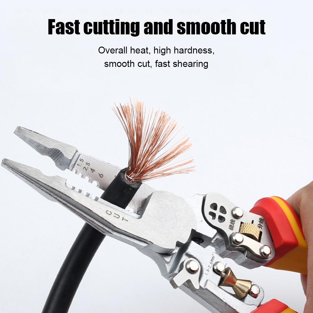 Thickened Measurable Electricity Electrician Pliers, 9 In 1 Foldable Wire Stripper Crimper Cable Cutter Pulling Winding Pliers