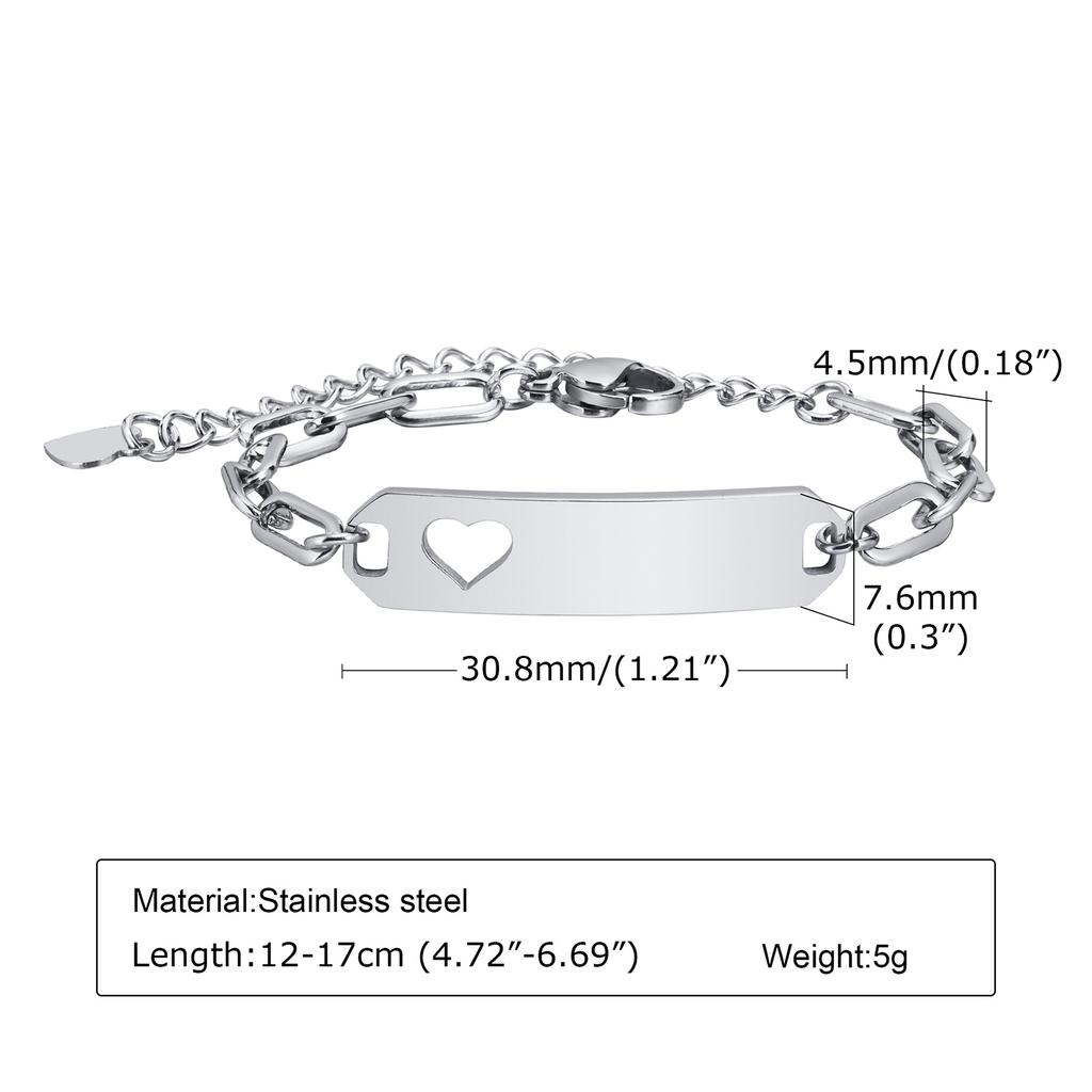 Engraved Custom Name ID Bracelet With Heart for Little Boy Girl, Stainless Steel Personalized Jewelry Birthday Gift