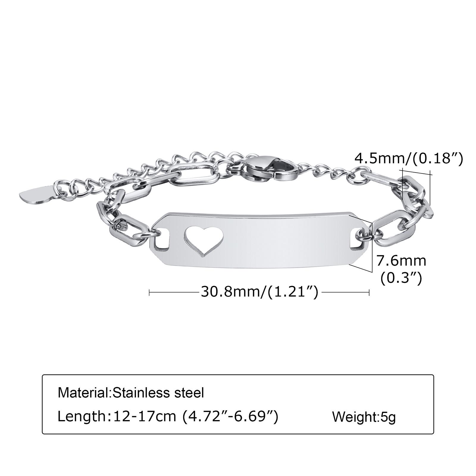 

Engraved Custom Name ID Bracelet With Heart for Little Boy Girl, Stainless Steel Personalized Jewelry Birthday Gift NO Engrave