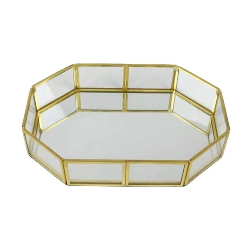 Vassoio in Vetro per Gioielli e Cosmetici Organizer Dorato per Mobiletto del Bagno Con Bordi Arrotondati Sicuri Per la Decorazione della Casa