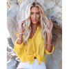 DIMANAF 2024 Nadměrná velikost Nová letní halenka Lněná móda Jednobarevná košile Dámská volná košile s dlouhým rukávem Žluté ležérní topy Trička