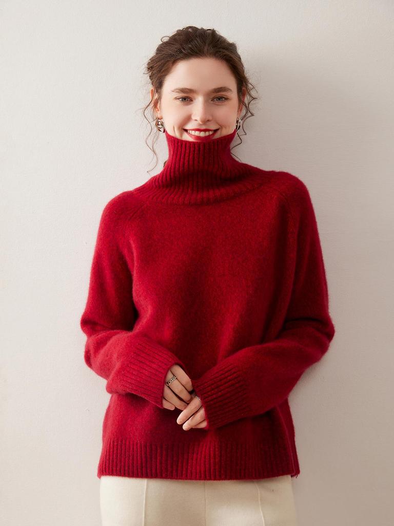 Autumn/Winter 2025 Women's Cashmere High Neck Loose Cardigan, Marled Yarn Knit, Plus Size.