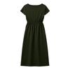 Women Short Sleeve Crew Neck Pocket Waist Cinched Loose Fit Casual Midi Dress for Everyday Wear Work Vacation
