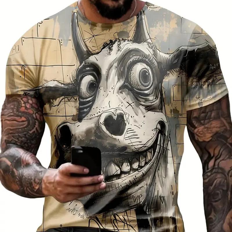 Vtipné pánské tričko se zvířecím potiskem, ležérní trička s krátkým rukávem, kulatý výstřih, pulovr, vintage trička, pánské nadměrné oblečení, sportovní oblečení