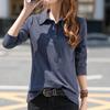 Polo Neck Shirts for Women Button Tops Plain T-shirt Woman Long Sleeve Tee