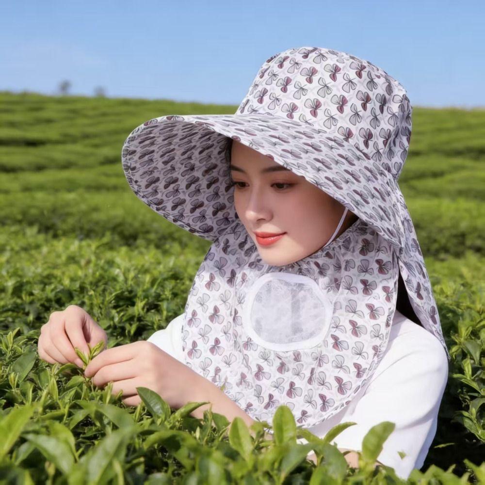Wide Brim Face Mask Sun Hat UV Protection Lightweight Tea Picking Work Hat Full Wrap Breathable Fisherman's Hat Summer Outdoor