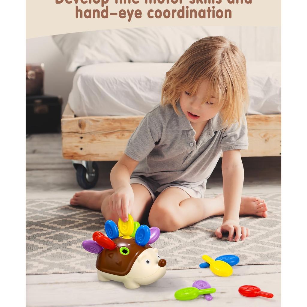Montessori Hedgehog Toy, Fine Motor Skills Toy for Toddlers 2+ Years, Hand-Eye Coordination & Sensory Learning Toy for Kids 2 Years Old and Up