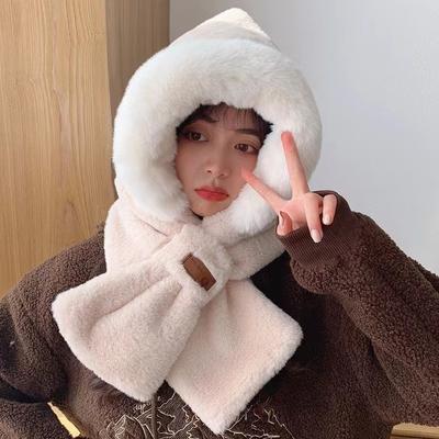 Damen Herbst und Winter Koreanische Version Plus Samt Warmer Schal Wollmütze Outdoor Kältefest Ohrenschutz Einteilige Mütze