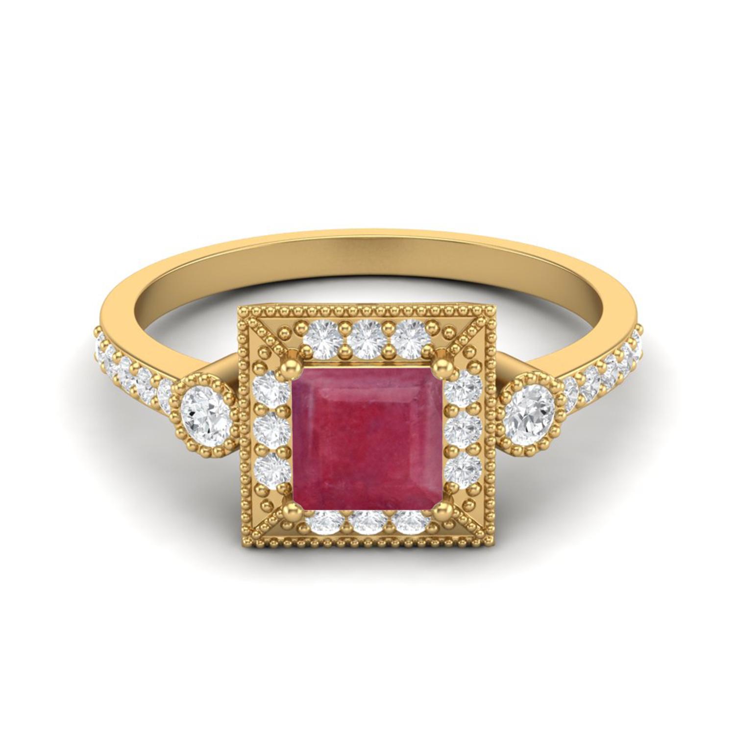 1.32 Cts Ruby Square Shape Solitaire Accent 925 Sterling Silver Gold Vermeil Women Wedding Ring 11