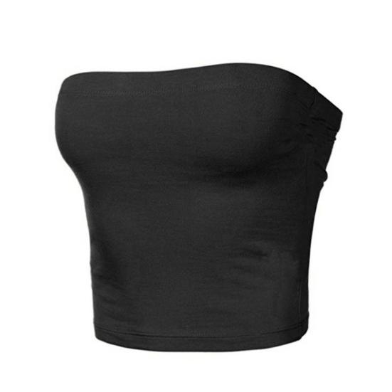 Women Sexy Solid Color Strapless Cropped Mini Bustier Slim Elastic Tube Top