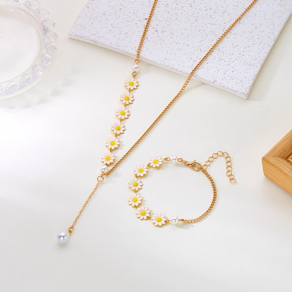 Colorful Daisy Flower Bracelet Necklace For Women Korean Sweet Clavicle Chain Choker Jewelry Set Girls Wedding Party Gift