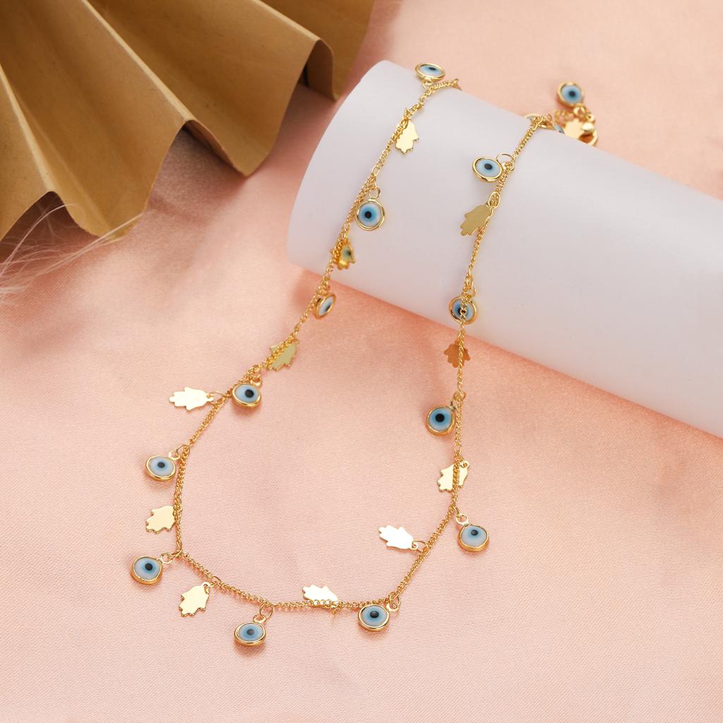 Collana Blu Occhio di Allah Turco da Donna Moda Colore Oro Acciaio Inossidabile Collane Smalto Perline Gioielli Regalo