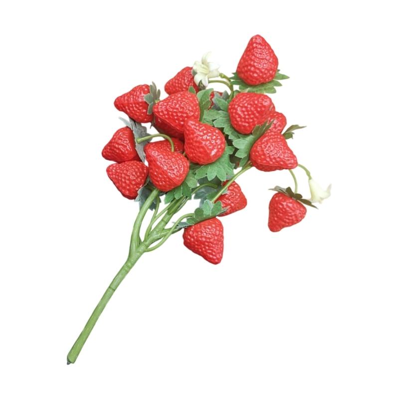 Plastic Artificial Strawberry Branch Fruit Decorations For Yearlong Shelf Styling DIY Projects Holiday Celebration