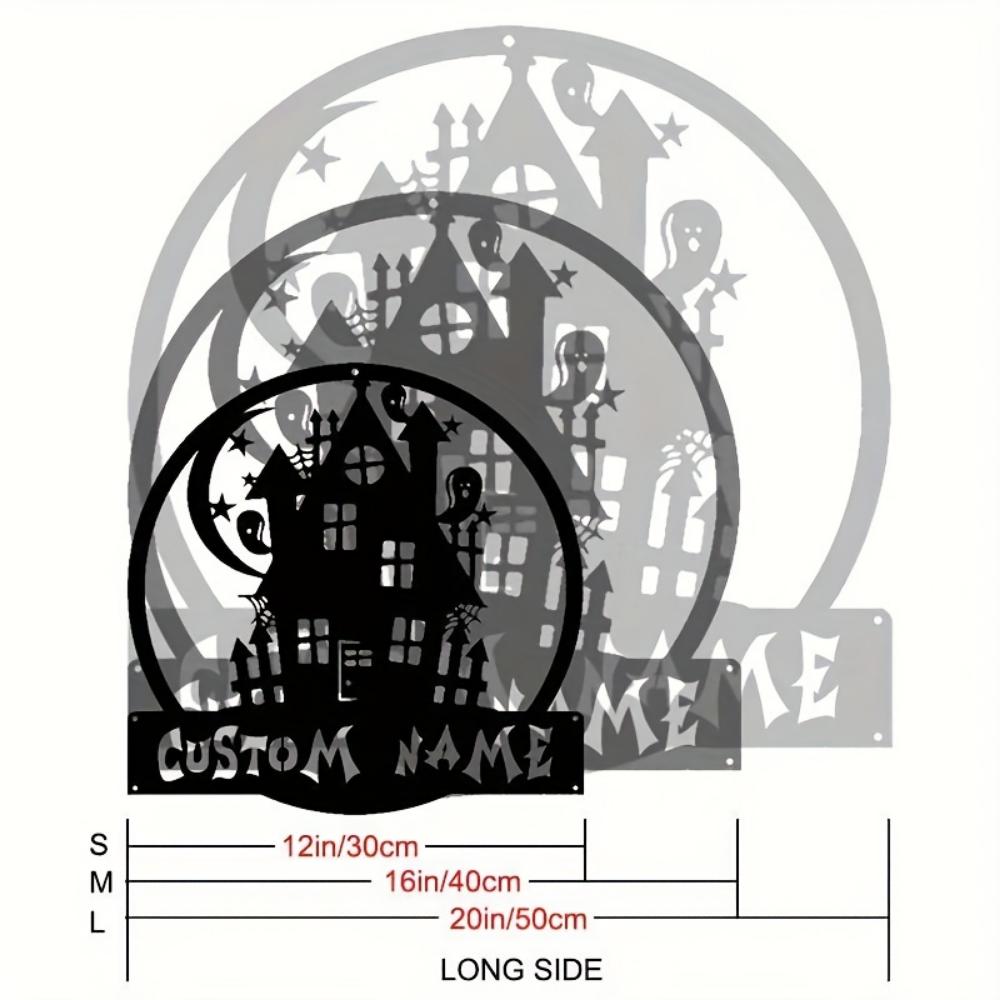 

Bohemian Style Halloween Haunted House Metal Sign Personalized Surname Door Hanging Special Occasions 30cm