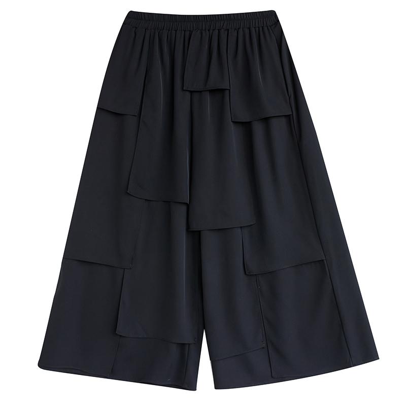 

XITAO повседневные широкие брюки с высокой талией, женские новые лоскутные плиссированные черные свободные брюки HQQ0094 One Size чёрный