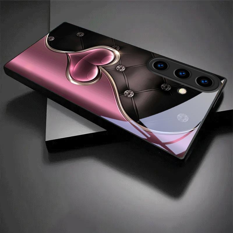 Midnight Pink Affection Black Glass Phone Case For For Samsung Galaxy S26 S25 S26Ultra S25 Edge S24 FE S23 S22 S21 S20Plus Cover