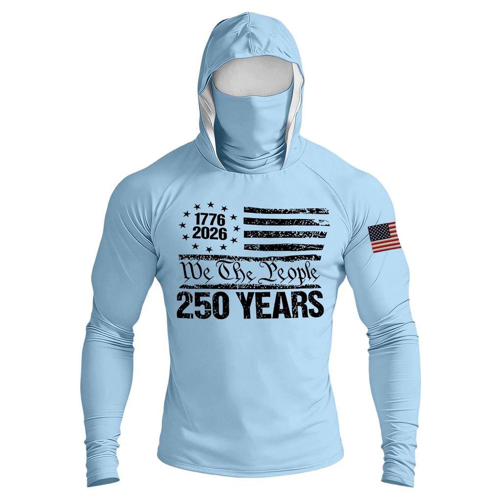 Men's Casual Raglan Sleeve Hooded Long Sleeve Sun Protection Shirt Lightweight Breathable Outdoor Activewear with Face Cover