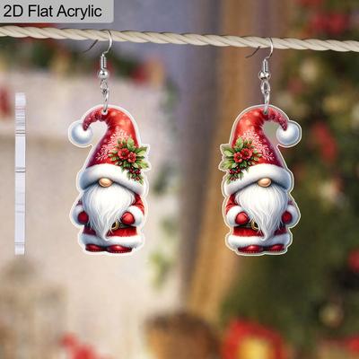 2D Flat Acrylic Christmas Earrings Lightweight Santa Clause Dangle Earrings Holiday Earrings Christmas Decorations for Women Girls
