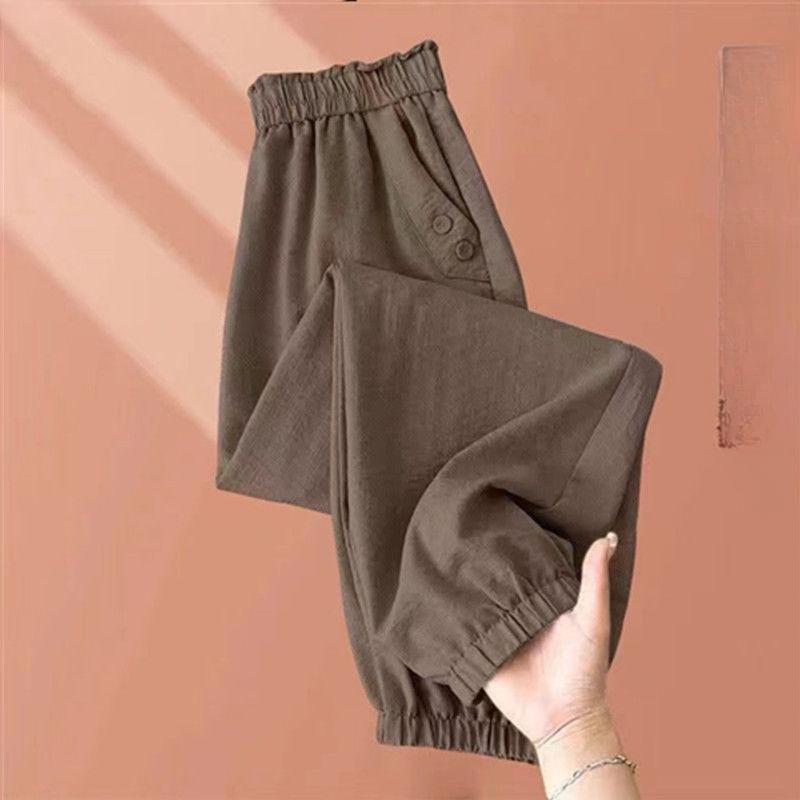 

Шаровары из ледяного шелка, женские летние свободные брюки с высокой талией, удобный эластичный пояс 5XL кофейный