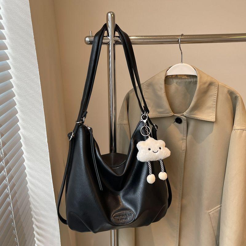 

Casual Soft Leather Large Capacity Shoulder Dual-Use Bag Black