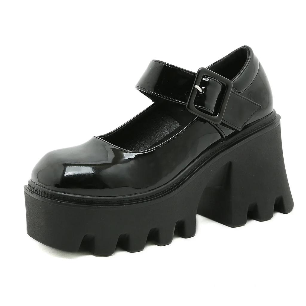 Fashion High Heels Mary Jane Women's Shoes Square Head Small Increase Small Leather Shoes Muffin Bottom Thick Heel Single Shoes Women