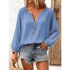 Women's V-Neck Button-Down Blouse Loose Long Sleeve Chiffon Top (Multi-Color)