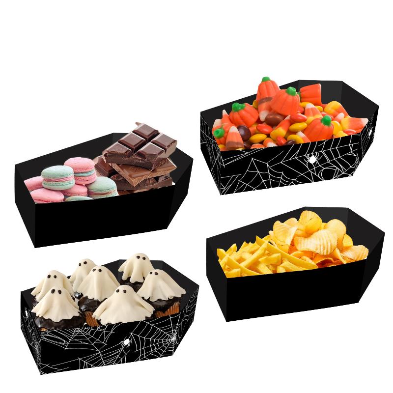 

12Pcs Halloween Paper Food Serving Trays Horror Coffin Snack Cookie Gift Boxes Trick Or Treat Halloween Party Decor Supplies чёрный