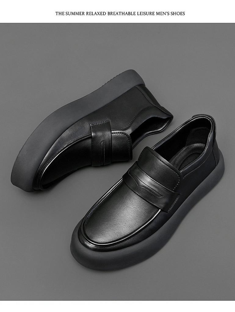 Spring Autumn New Designer Leather Loafers Male Casual New Designer Black British Platform Shoes for Men