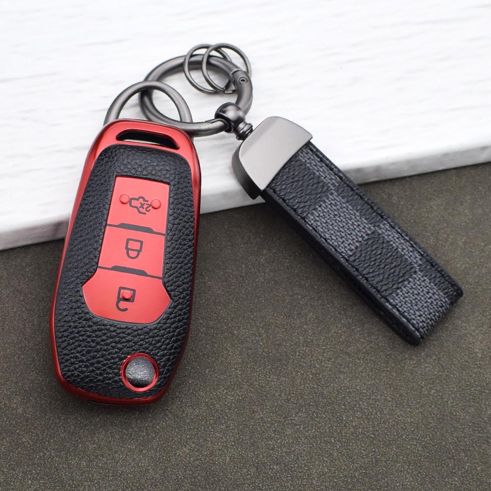 Tpu Leather Remote Key Cover For Ford Figo Mondeo 5 Ecosport Fiesta Mk8 Everest Ranger F150 Kuga Fusion Escort Key Chain