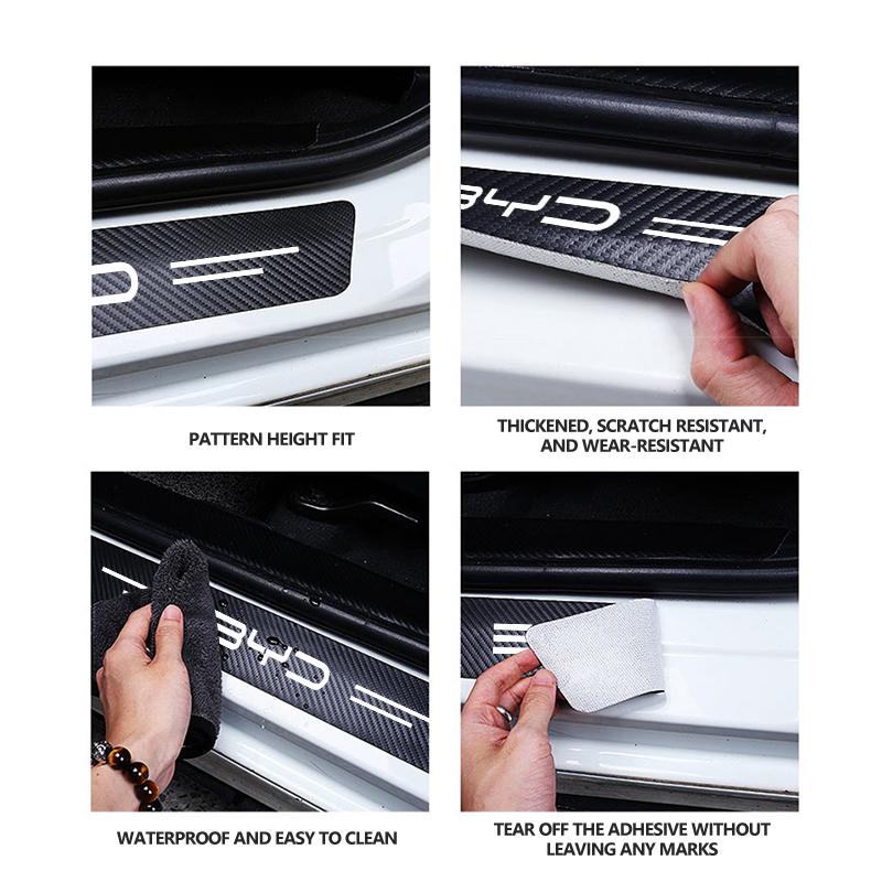 Car Door Sill Scuff Plate Decor Carbon Fiber Stickers For BYD Atto F0 G3 I3 Ea1 F3 E6 Yuan Plus Song Max Tang Dmi