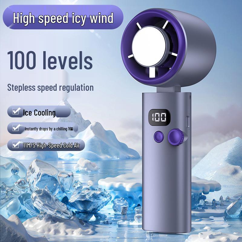 Portable High-Speed Bladeless Mini Fan with Digital Display and Cooling Ice Pack