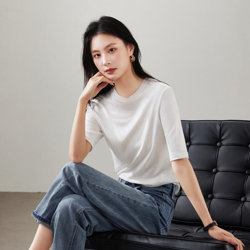 

SOFSIL Women s Old Money Style Round Neck Mid-Sleeve T-Shirt XL