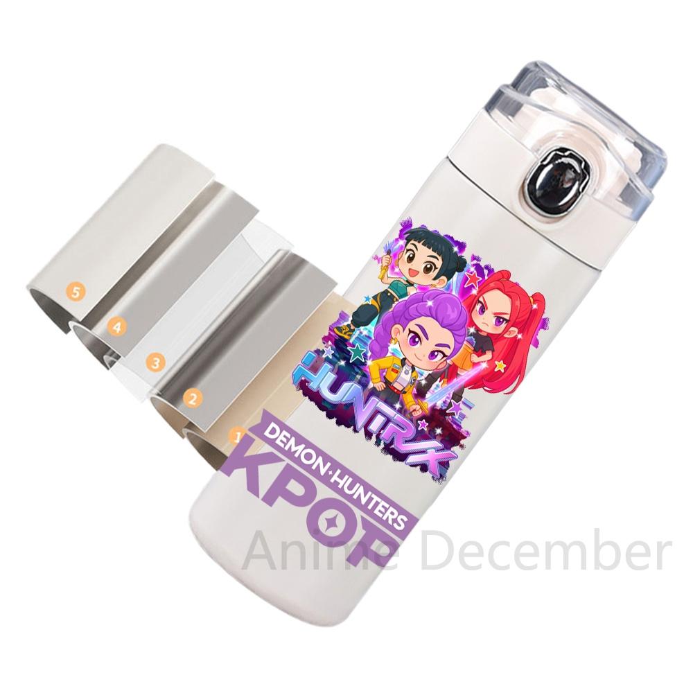 Anime K-Pop Lovci démonů Tištěná termoska Přenosná nerezová láhev na vodu 400 ml Nepropustný kempingový pohár na vodu Dárky