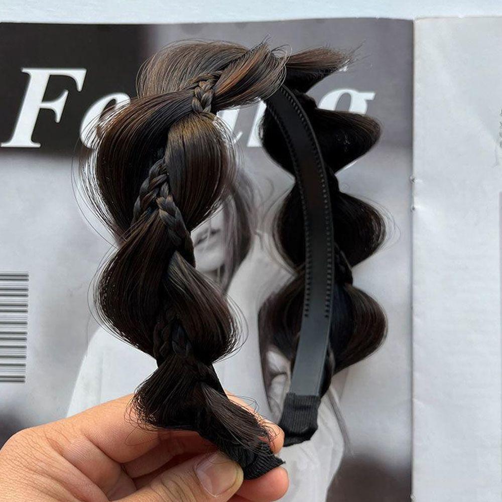 Wide-brimmed Fishbone Braid Female Hairbands Wide Hair Hoop Wig Headband Korean Style Headwear