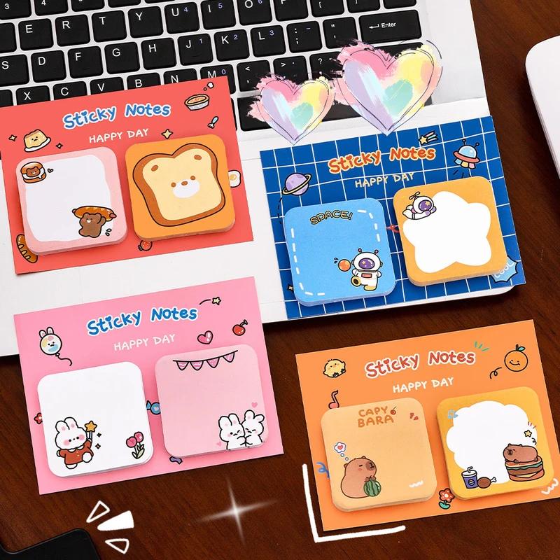 New Kawaii Cartoon Animal Sticky Notes Sticker 60Sheets Cute Rabbit Bear Capybara Astronaut Memo Pad School Office Stationery