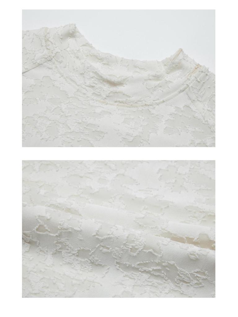 Spring 2026 Chinese-Style Lace Jacquard High Neck Knit Pullover T-Shirt