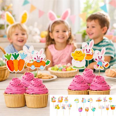 Easter Cake Decoration Kit, Double-sided Colorful  Easter Egg Paper Cupcake Small Sign, Party Supplies