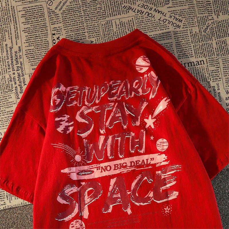 

Летняя женская футболка с коротким рукавом и буквенным принтом, уличная одежда в стиле хип-хоп с короткими рукавами, винтажная футболка, свободная футболка XS красный