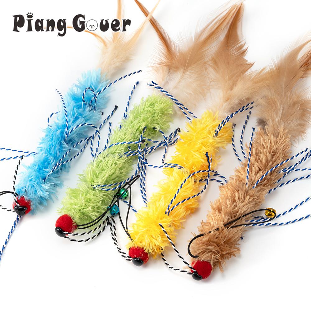 Artificial Millipede Replacement Head Cat Teaser Stick Feather Caterpillar Pet Cat Toy