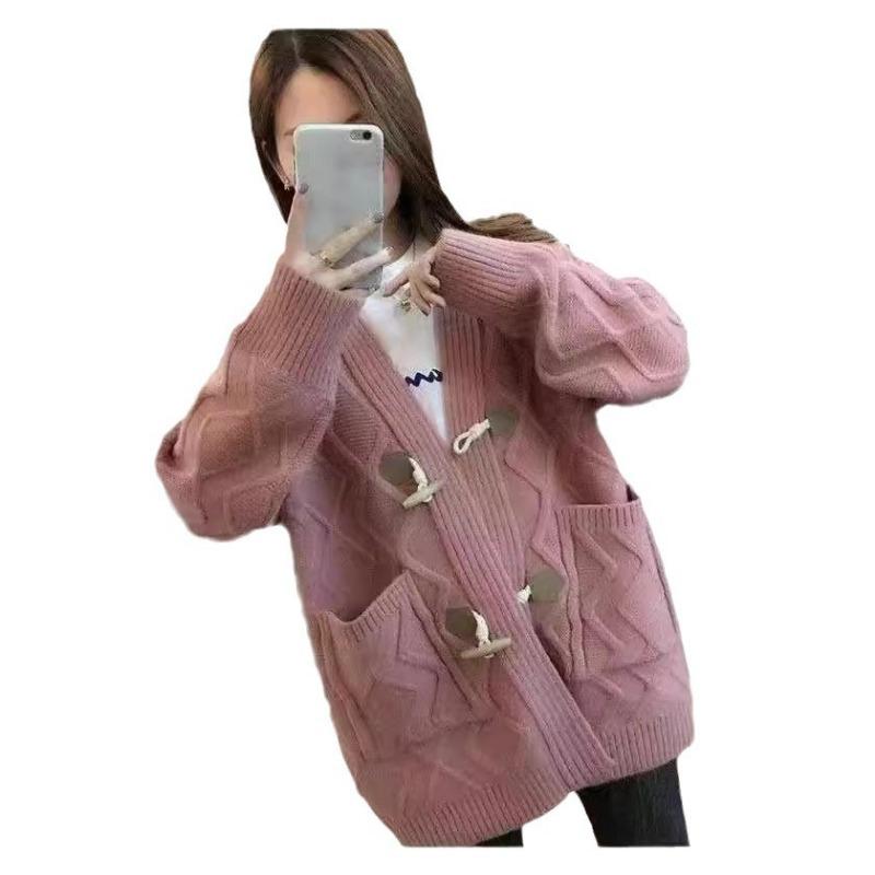 Autumn and winter new knitted cardigan jacket women's versatile loose lazy style casual medium and long sweater women