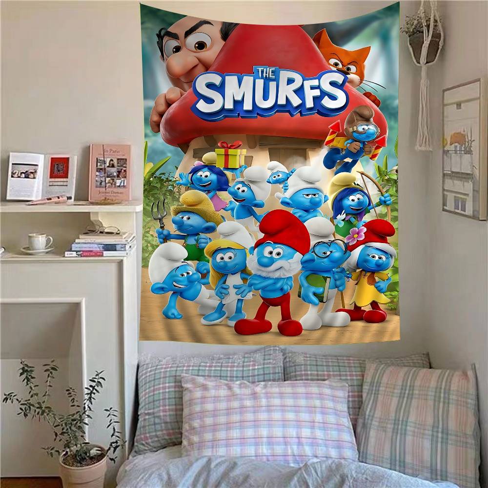Cartoon SSmurfs Anime Tapestry Hippie Flower Wall Carpets Dorm Decor Cheap Hippie Wall Hanging