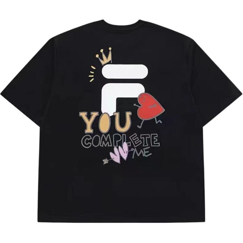 Fila Fob Green Pink Crayon Breathable Round Neck Short Sleeve T-Shirt Unisex Tops Deep-Black T11U26104-BK