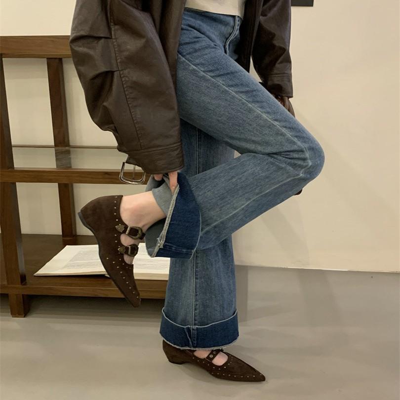 Innenmode Niet spitze Gürtelschnalle Mary Jane Schuhe Damen 2025 neu retro vielseitig einzelne Schuhe