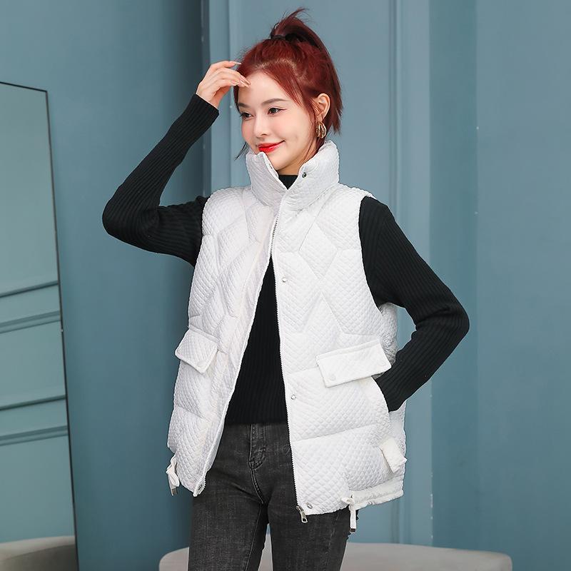 Down Cotton Vest Women's Short New Autumn and Winter Convex Grain Thickened Vest Jacket