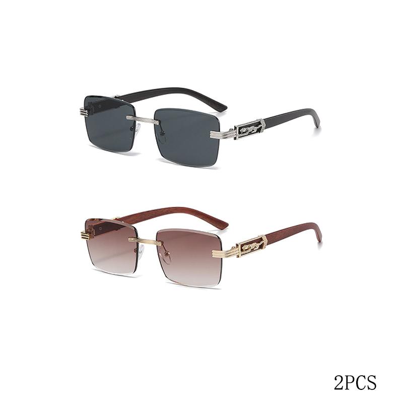 Wood Grain Legs Cheetah Decorative Sunglasses Colorful Retro Frameless Square Leopard Head Metal Sunglasses