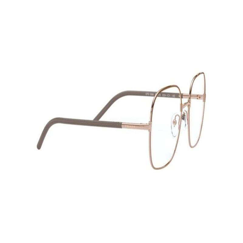 Prada Temple Logo Metal Rectangular Optical Frame Women's Rose Gold