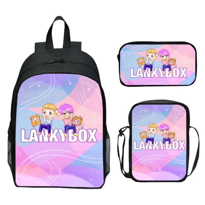Lankybox Blocky Plüsch 3-teiliges Set Rucksack Cartoon Anime Schultasche für Kinder
