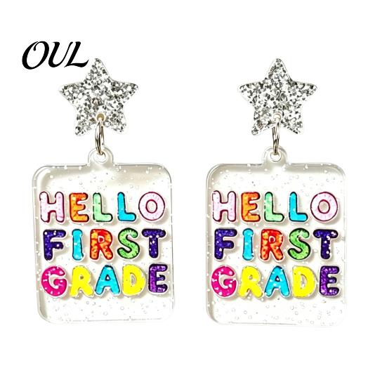 Cute Glitter Accessories 1 Pair Back to School Earrings, Colorful Acrylic Letter Dangle Creative Season Jewelry Drop First Day of Appreciation