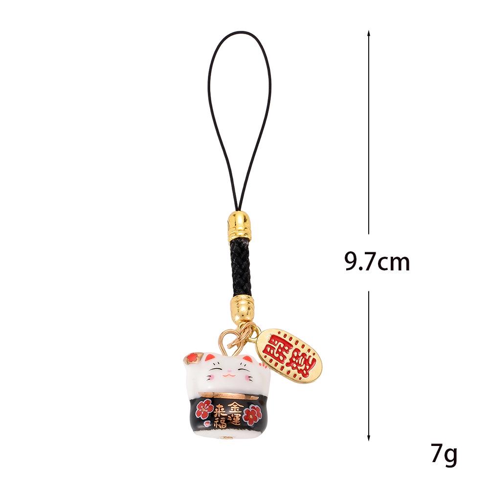 Chinese Ceramic Lucky Cat Phone & Bag Charm Lanyard