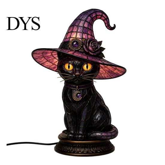 Witch Hat Lamp Lamp, Stained LED Light, Halloween Table with Warm Glow, Gothic Bedroom Decor Night Light for Mantel Bookshelf Entryway Party